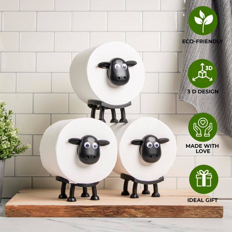 VELENTI Sheep Toilet Roll Holder, Free Standing Bathroom Set, 3D Printed, Funny Hilarious Black Sheep Loo Roll Holder, Tissue Paper Storage, Cute Bathroom Decor, X3, Set of 3 - Image 4