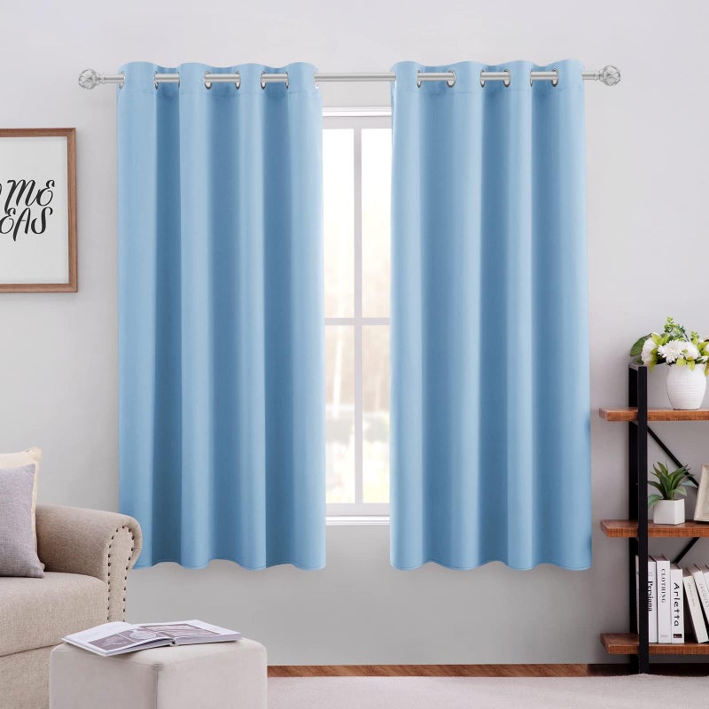 ستائر تعتيم HOMEIDEAS لغرفة النوم 52 × 63 بوصة 2 لوحات باللون الأزرق الفاتح ستائر تعتيم للغرفة عازلة للصوت حرارية مع حلقات للنافذة لغرفة المعيشة