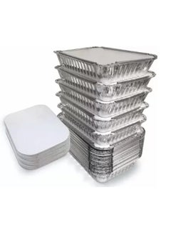 Shop & Shoppee SHOP & SHOPPEE Disposable Aluminium Silver Foil Container with lid, Disposable Jars, Parcel Box, Packaging Metalized Hot/Dry Foods, Cake baking Container - 750 ml (Pack of 100)  - Image 3
