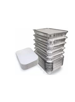 Shop & Shoppee SHOP & SHOPPEE Disposable Aluminium Silver Foil Container with lid, Disposable Jars, Parcel Box, Packaging Metalized Hot/Dry Foods, Cake baking Container - 750 ml (Pack of 100)  - Image 1
