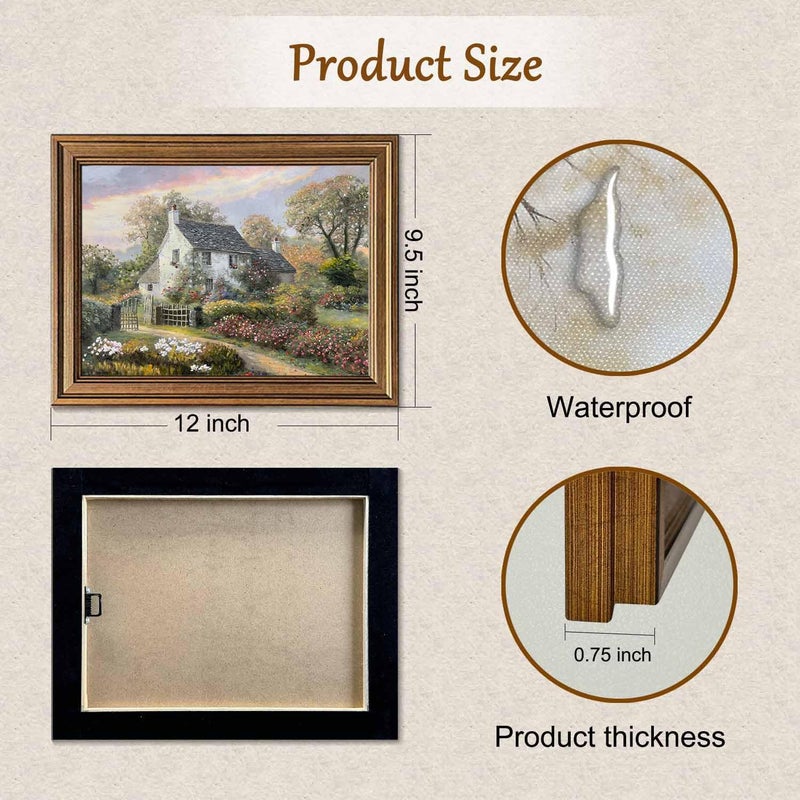 Yeechine Gold Framed Vintage Wall Art Classical French Village Garden Painting Canvas Print Bedroom Dining Room Farmhouse Wall Decor (cottage, 12L x 9.5W) - Image 2