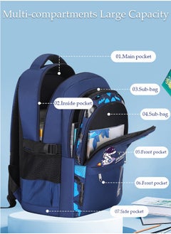 DUNISO Kids School Backpack, Large Capacity Backpack for Boys, Lightweight Schoolbag for Teen Boys Bookbag with Compartments Reflective Strip, Watrer Resistant Bookbag for Elementary Primary School  - Image 2