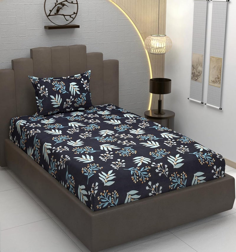 KAWI Single Bedsheet Elastic Fitted 72X48X6 Inches Glace Cotton with 1 Pillow Cover (72"X 48"Xup to 8 Inche Mattress) Blue Colour - Image 5