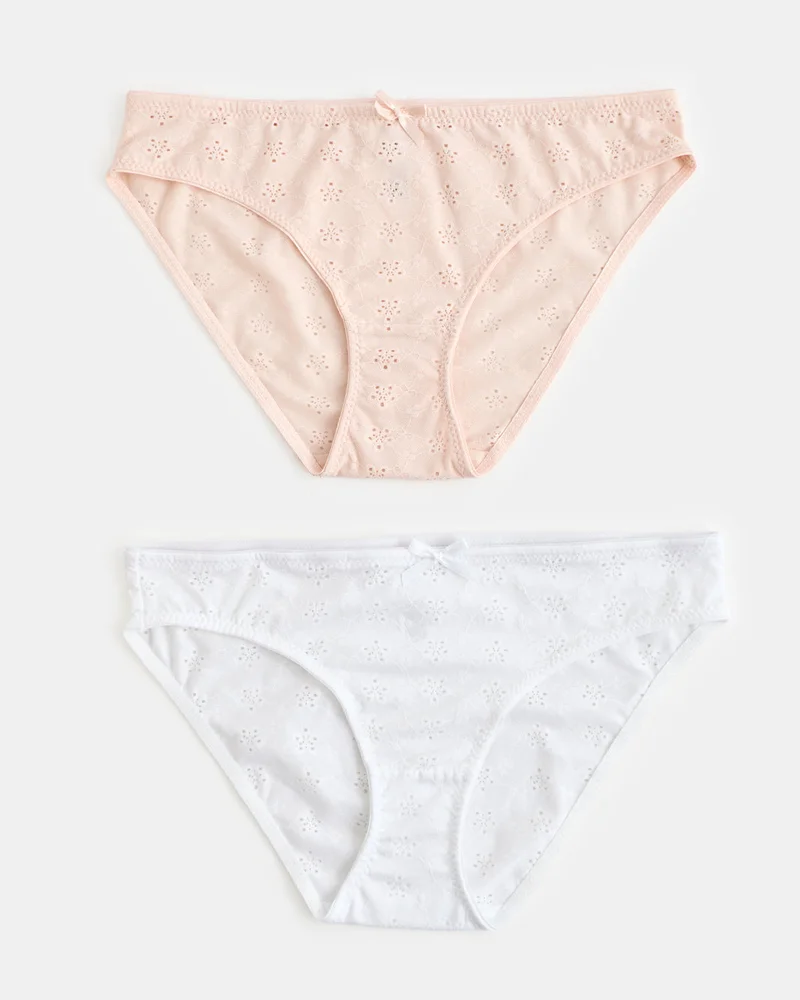 Redtag Women Assorted 2-Pack Schiffli Detail Bikini Briefs