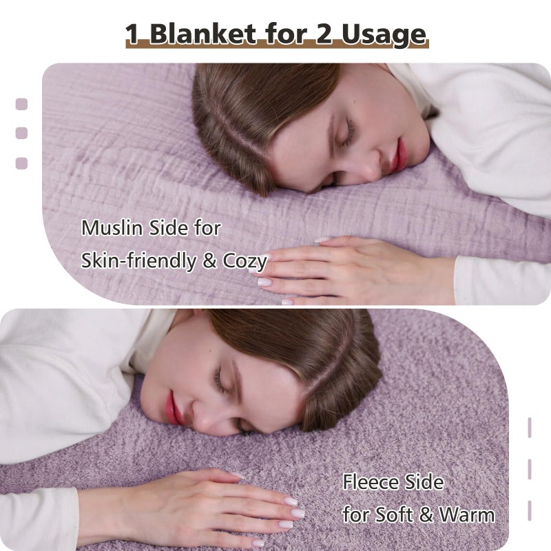 يمي Emme Muslin Cotton Fleece رمي بطانية عكسية - 50 ""*60 " - Image 2