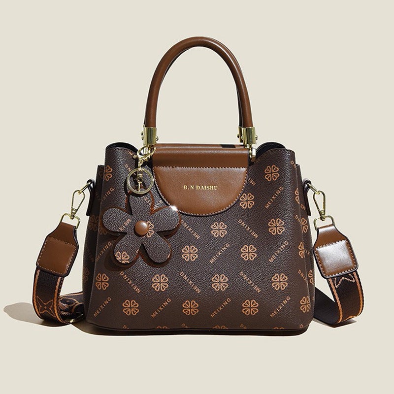 Retro Print Womens Tote Bag Large Capacity Fashion Shoulder brown flower 