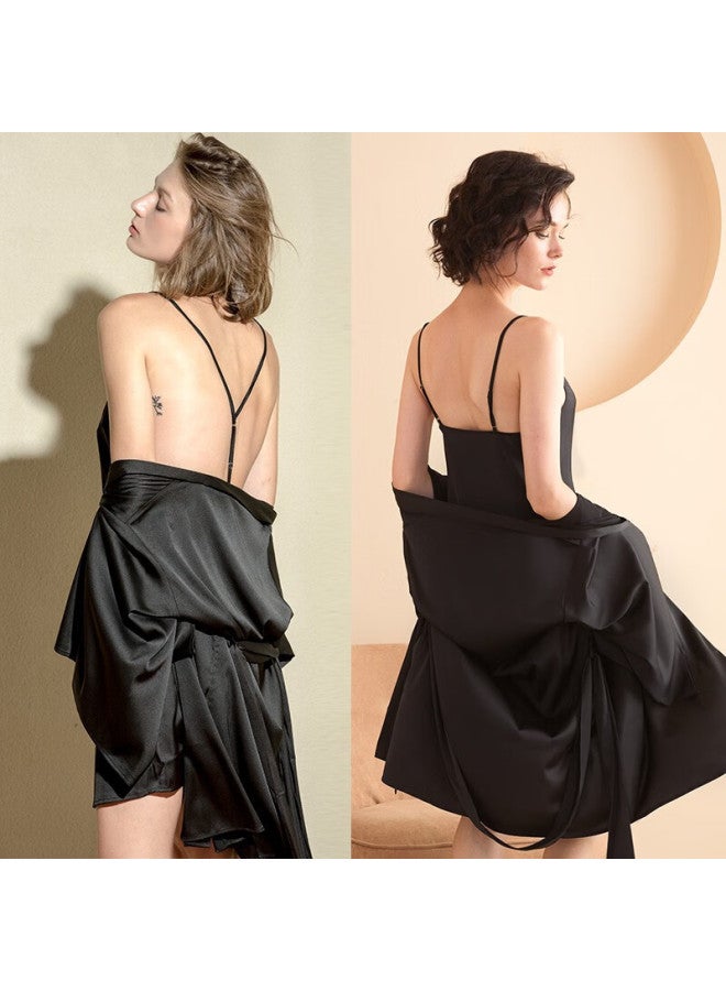 Agentmuse Nude Feel Women's Sleepwear Bridal Bridesmaid Robe Camisole Nightdress Morning Robe Set 209at Caramel Red M - Image 5