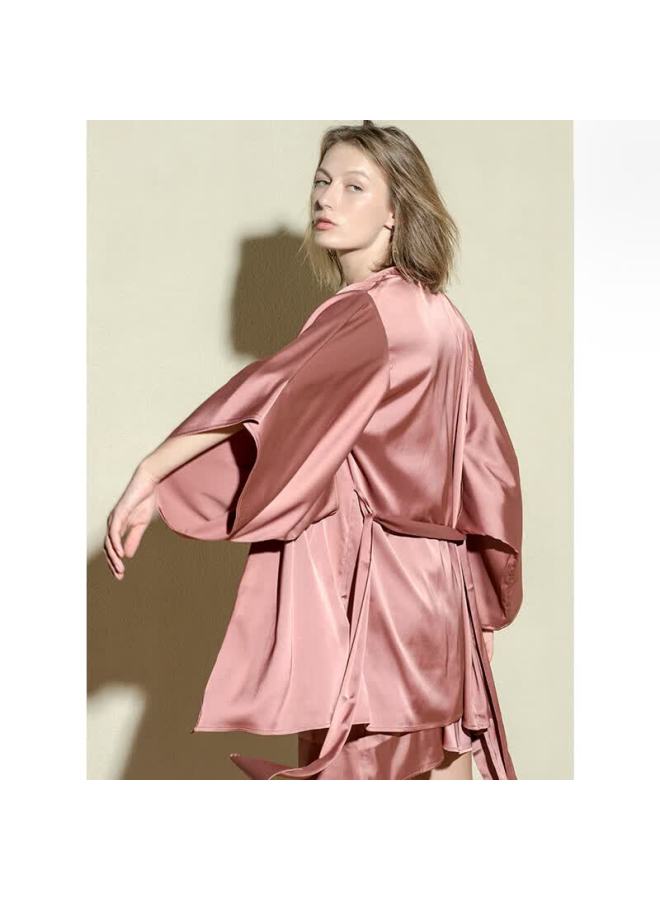 Agentmuse Nude Feel Women's Sleepwear Bridal Bridesmaid Robe Camisole Nightdress Morning Robe Set 209at Caramel Red M - Image 4