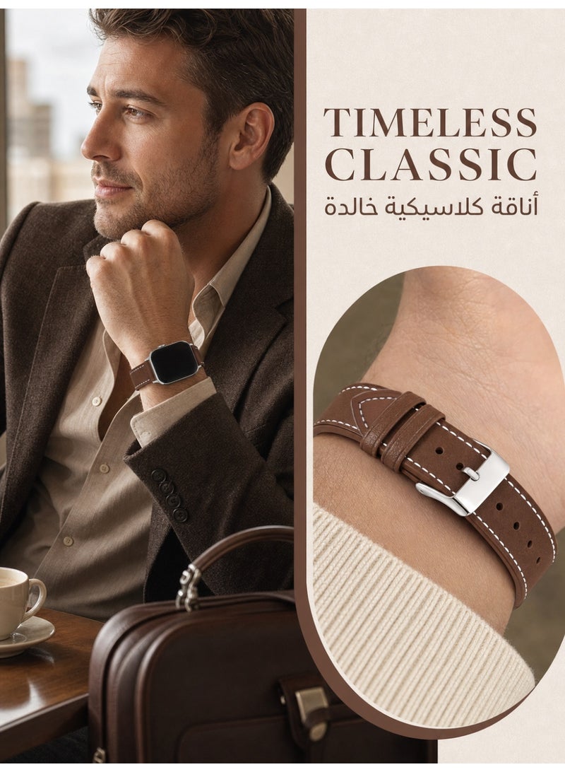 Leather Strap Compatible Apple Watch 44mm/45mm/46mm/49mm, Waterproof Durable Watch Band for iWatch Series 11/10/9/8/7/6/5/4, SE/SE2/SE3, Ultra/Ultra 2/Ultra 3, Black Microfiber leather, Brown - Image 5