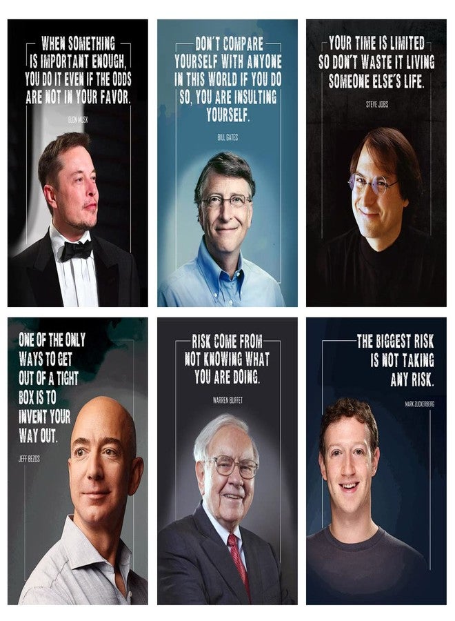 SWASUM Motivational and Inspirational Quotes Wall Posters, (Elon Musk, Jeff Bezos, Steve Jobs, Bill Gates, Warren Buffett, Mark Zuckerberg) 12x18 Each, Pack of 06 (PAPER) - Image 1