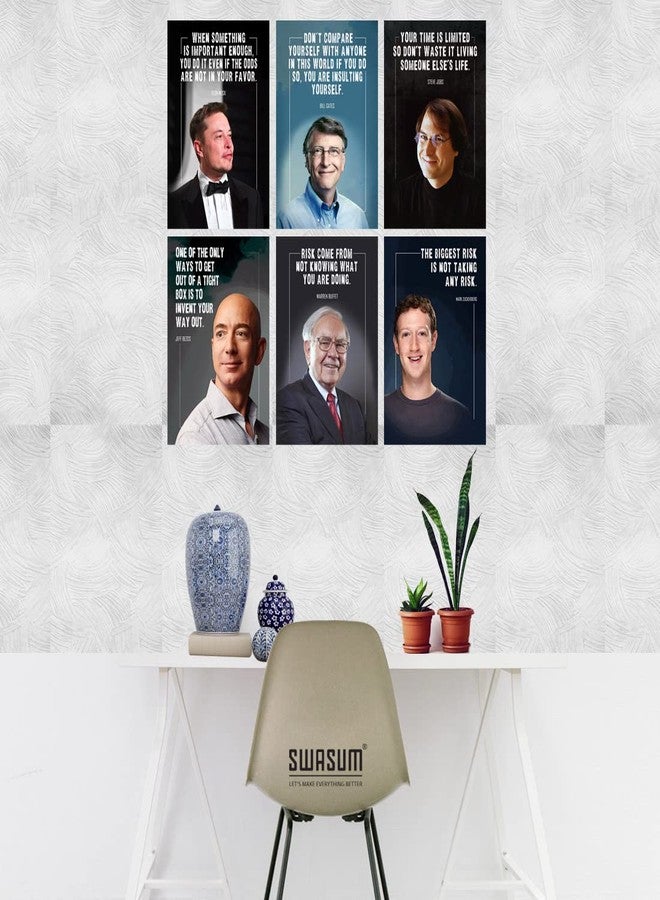 SWASUM Motivational and Inspirational Quotes Wall Posters, (Elon Musk, Jeff Bezos, Steve Jobs, Bill Gates, Warren Buffett, Mark Zuckerberg) 12x18 Each, Pack of 06 (PAPER) - Image 2