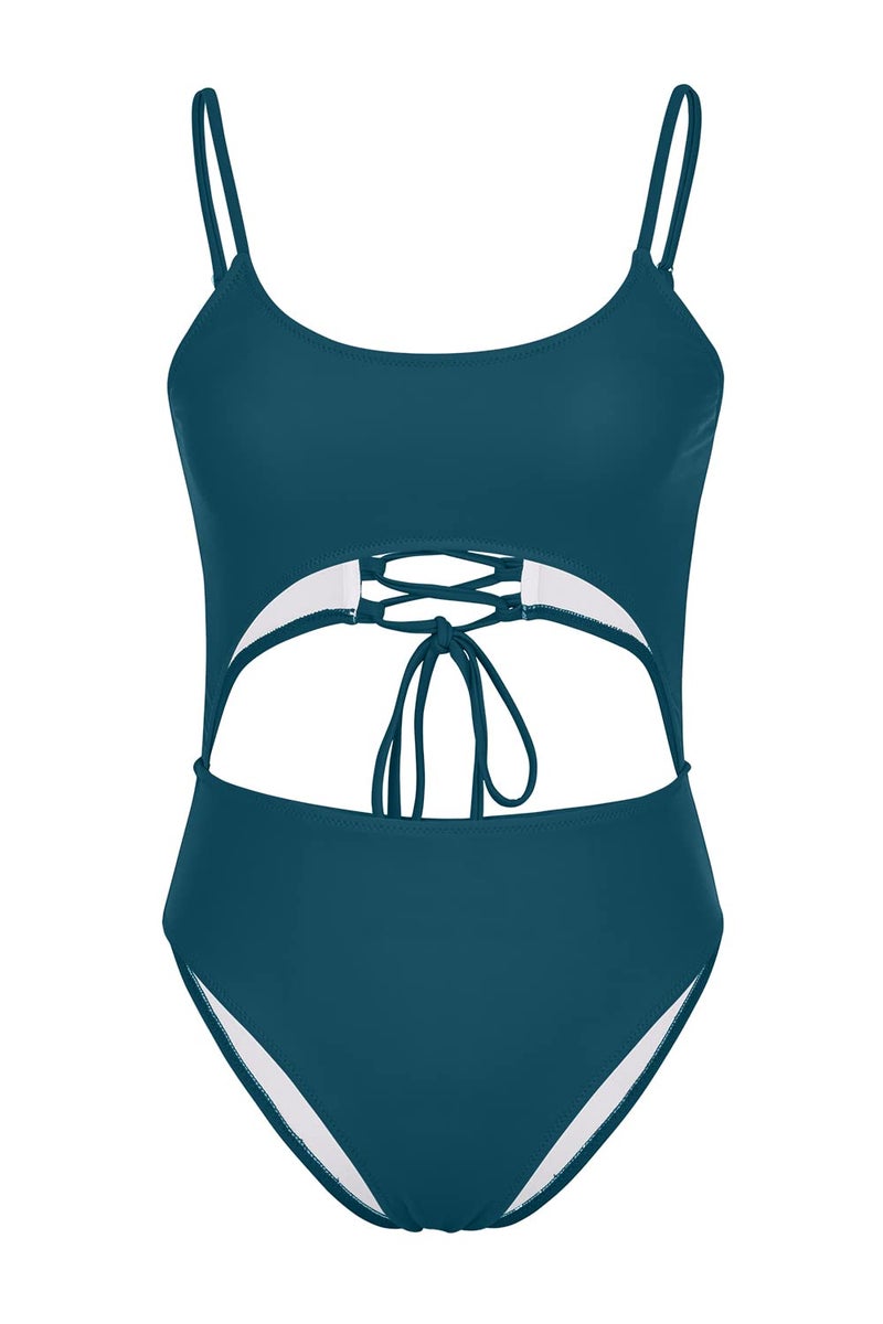 Meyeeka Strappy Underbust One Piece for Women Bandage High Waist Active Swimsuit Backless Swimwear Green - Image 4