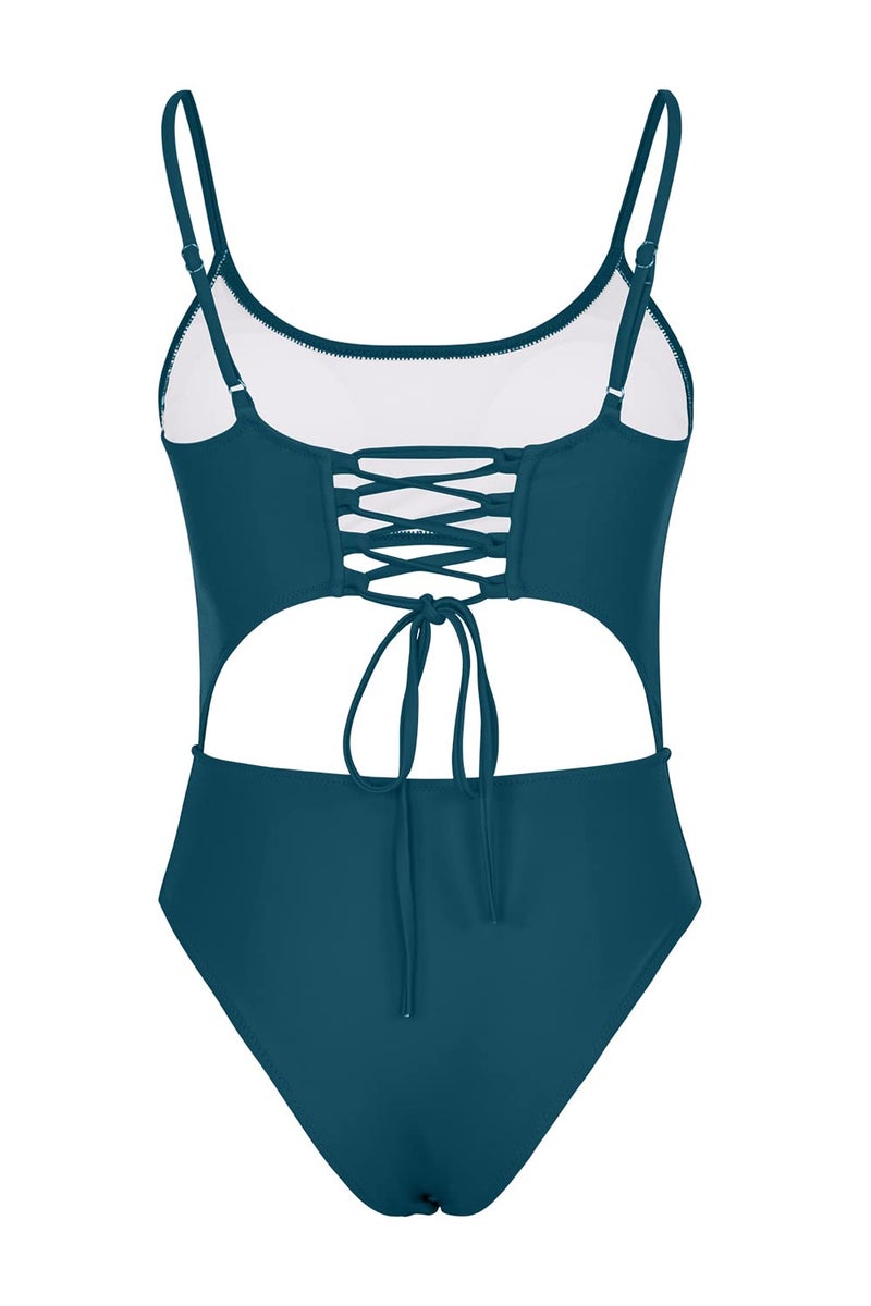 Meyeeka Strappy Underbust One Piece for Women Bandage High Waist Active Swimsuit Backless Swimwear Green - Image 5