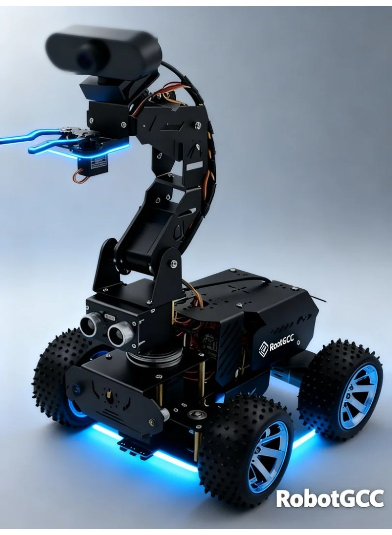 وبوت جي سي سي طقم سيارة روبوت ذكية متوافق مع Raspberry Pi 5 / 4 / 3 مع ذراع روبوت 4DOF، كاميرا USB بدقة 1080P، رؤية حاسوبية OpenCV، برمجة Python، شحن USB-C، منصة روبوتات STEM تعليمية للذكاء الاصطناعي (لوحة Raspberry Pi غير مرفقة) - Image 2