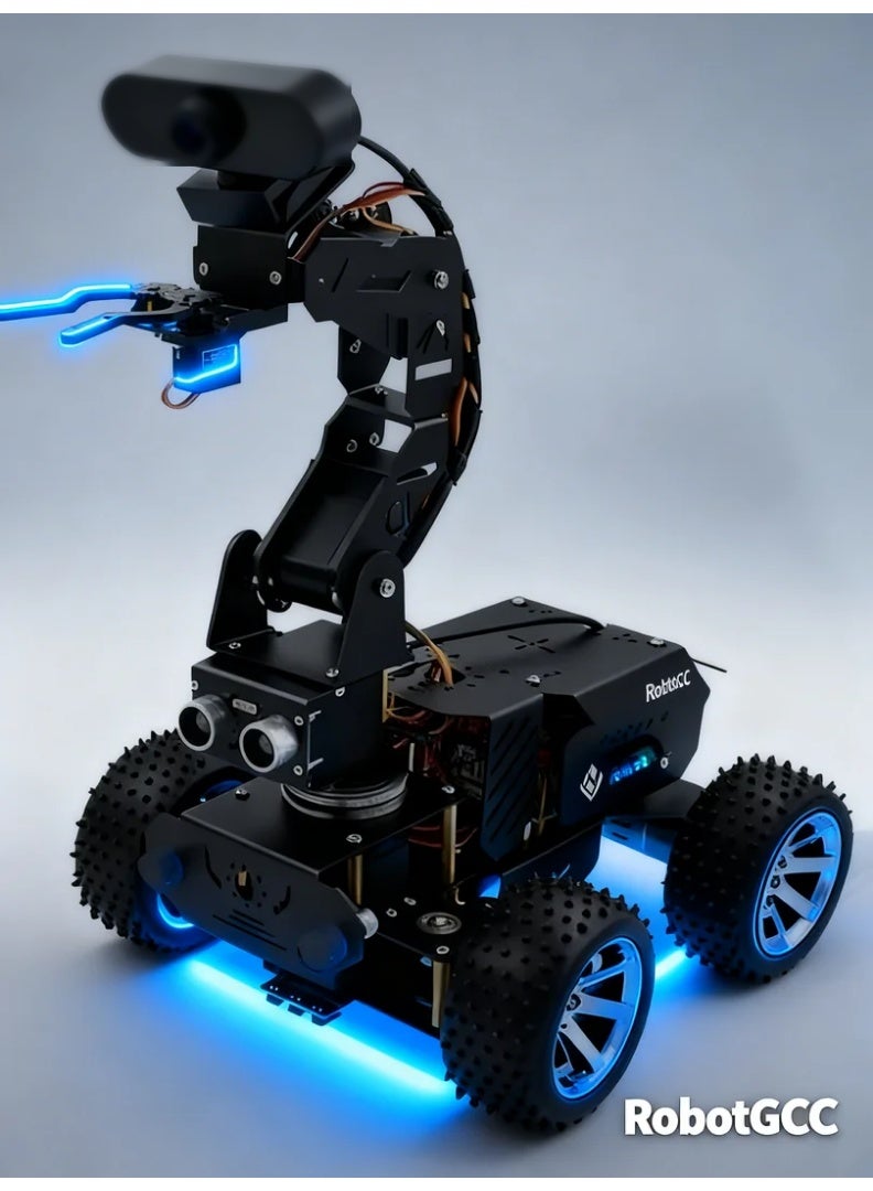 وبوت جي سي سي طقم سيارة روبوت ذكية متوافق مع Raspberry Pi 5 / 4 / 3 مع ذراع روبوت 4DOF، كاميرا USB بدقة 1080P، رؤية حاسوبية OpenCV، برمجة Python، شحن USB-C، منصة روبوتات STEM تعليمية للذكاء الاصطناعي (لوحة Raspberry Pi غير مرفقة) - Image 1