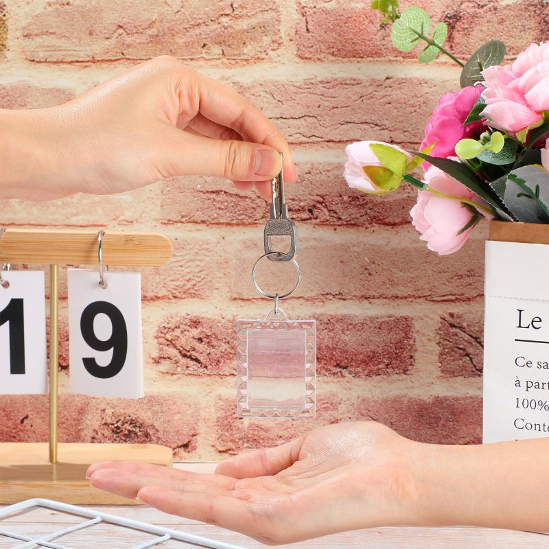Junkin 150 Pack Acrylic Photo Keychains Clear Personalized Picture Frame Keychain Holder Blank Photo Insert Keyring DIY Favor(Rectangle with Lace Edge) - Image 3