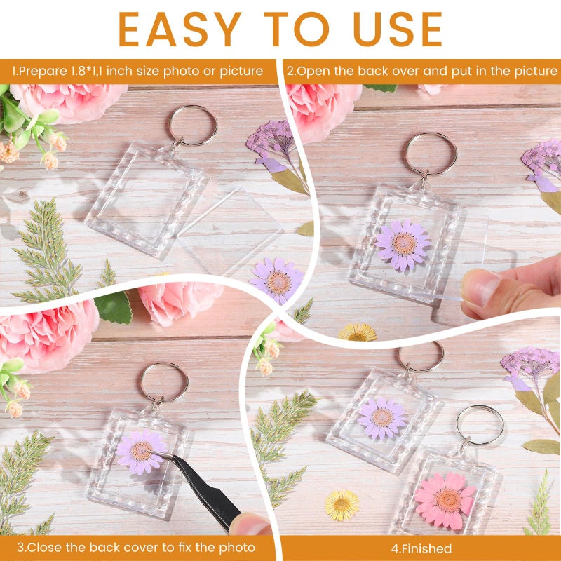 Junkin 150 Pack Acrylic Photo Keychains Clear Personalized Picture Frame Keychain Holder Blank Photo Insert Keyring DIY Favor(Rectangle with Lace Edge) - Image 4