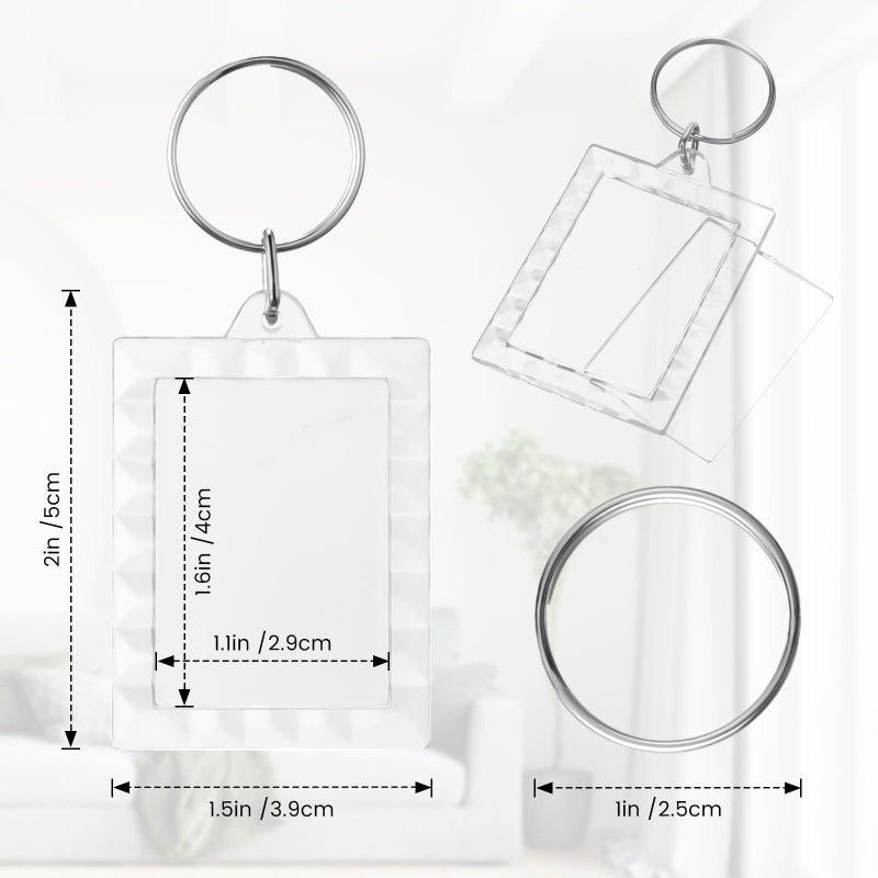 Junkin 150 Pack Acrylic Photo Keychains Clear Personalized Picture Frame Keychain Holder Blank Photo Insert Keyring DIY Favor(Rectangle with Lace Edge) - Image 2