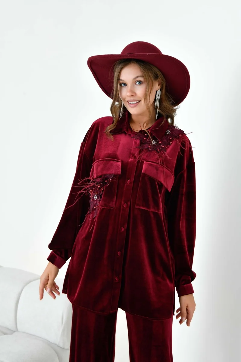 Garmi Women's Velvet Suit Claret Red
