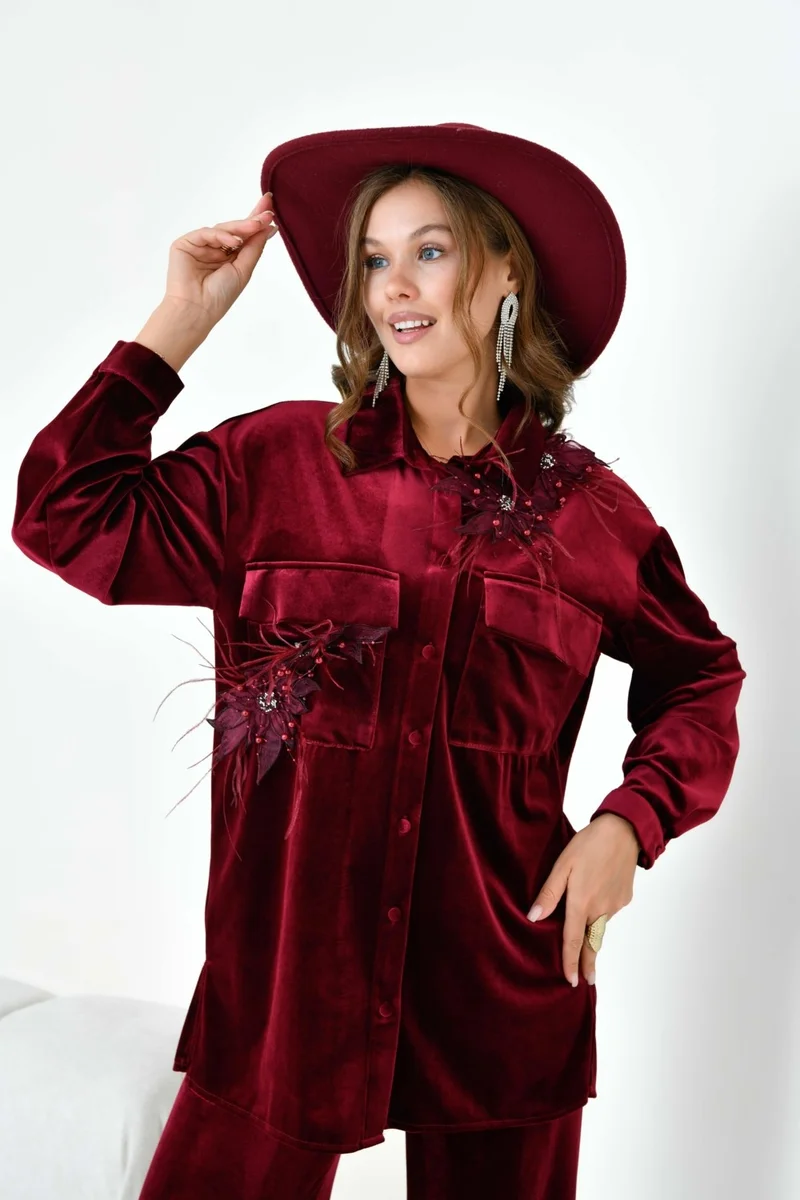 Garmi Women's Velvet Suit Claret Red