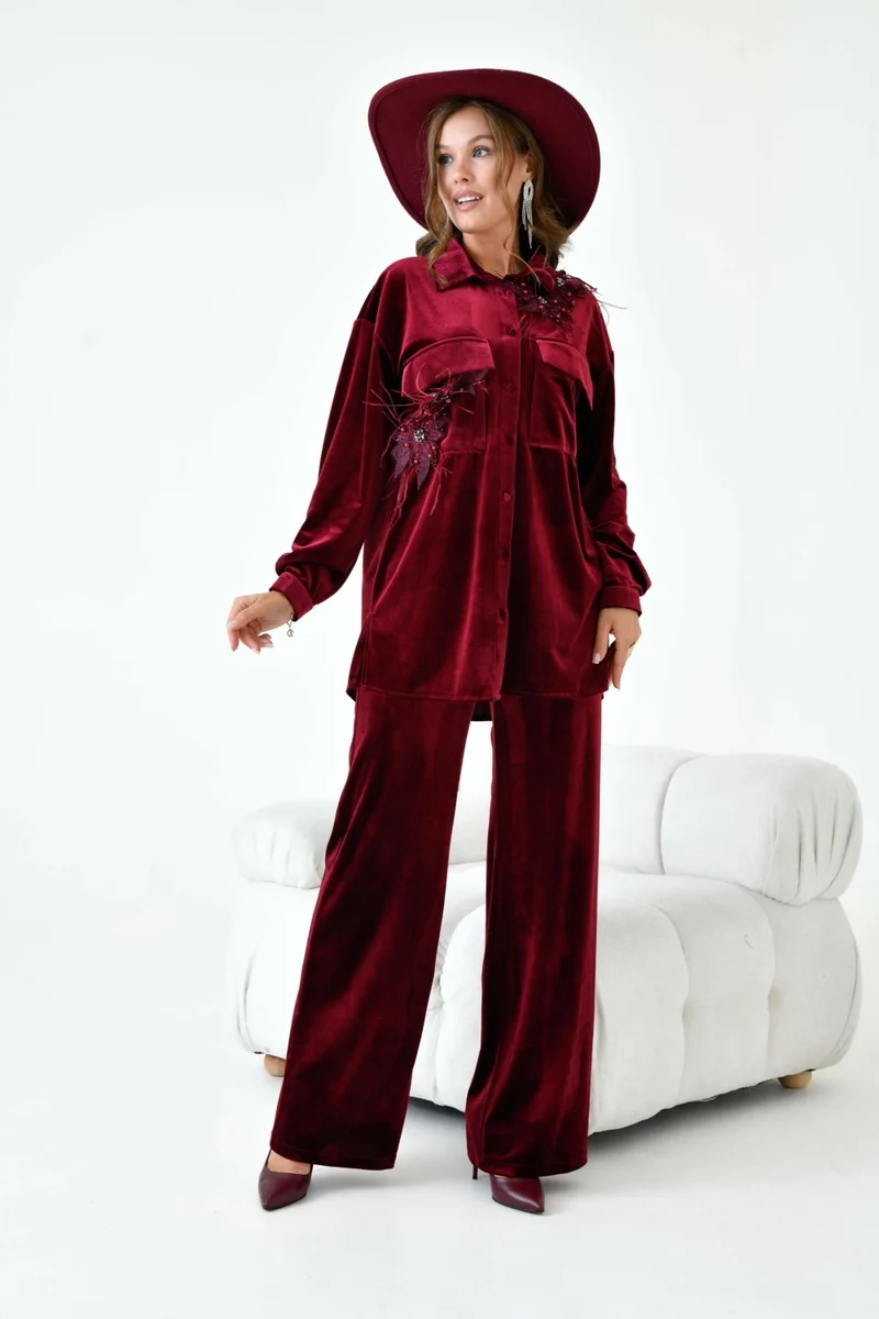 Garmi Women's Velvet Suit Claret Red