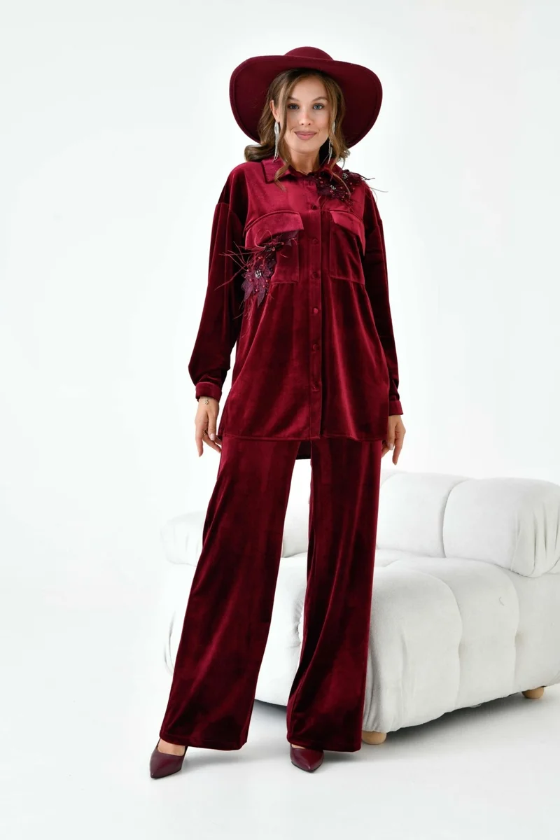 Garmi Women's Velvet Suit Claret Red