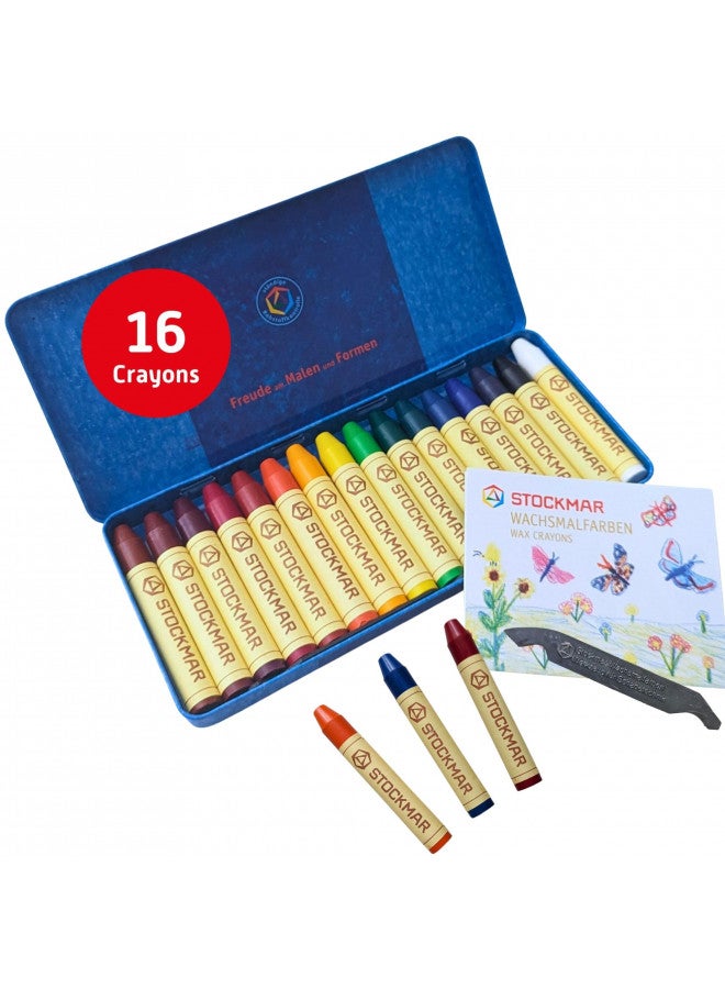 Stockmar Beeswax Stick Crayons, Set of 16 - Non Toxic, Jumbo Crayons, Beeswax Crayons For Toddlers, Kids -Waldorf Homeschool -Waldorf Art Supplies- Includes Storage Tin - Image 1