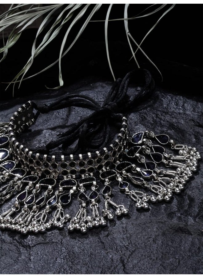 Shining Diva Fashion - Shining Diva Fashion Latest Stylish Traditional Oxidised Silver Necklace Jewellery for Women (13148np) - Image 1