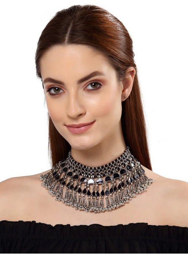 Shining Diva Fashion - Shining Diva Fashion Latest Stylish Traditional Oxidised Silver Necklace Jewellery for Women (13148np) - Image 1