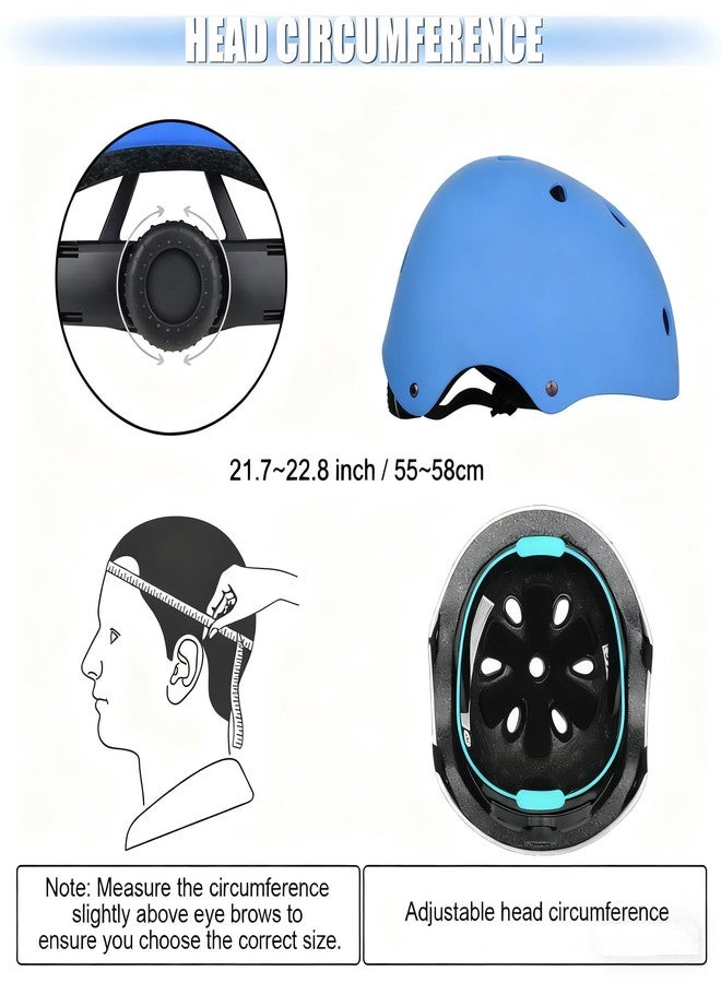 WayEee Kids Bike Helmet Set Skateboard Knee Pads, Helmet Pad Set Protective Gear Set Adjustable for Girls Kids 3-14 Helmet Elbow Pads Wrist Guards for Sport Cycling Bike Roller Skating Scooter, Blue - Image 4