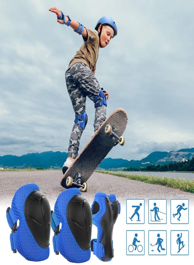 WayEee Kids Bike Helmet Set Skateboard Knee Pads, Helmet Pad Set Protective Gear Set Adjustable for Girls Kids 3-14 Helmet Elbow Pads Wrist Guards for Sport Cycling Bike Roller Skating Scooter, Blue - Image 3