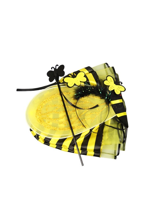 Girls 4 Piece Bee Costume With Wings, Headband, Skirt and Wand Skirt Costume - Image 5