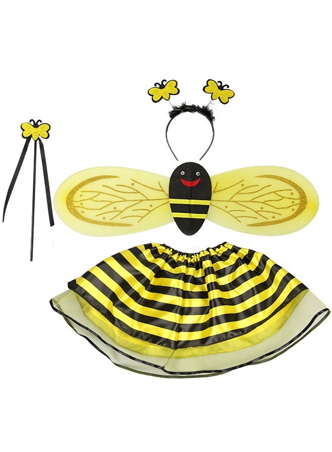 Girls 4 Piece Bee Costume With Wings, Headband, Skirt and Wand Skirt Costume - Image 1