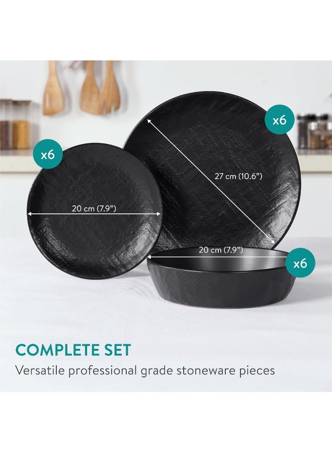 Navaris طقم أدوات المائدة من نافاريس من الحجر الخزفي 18 قطعة آمن في غسالة الصحون والميكروويف للأطباق والأوعية لـ 6 أشخاص مع أطباق جانبية وأوعية مكرونة باللون الأسود الفحم - Image 4
