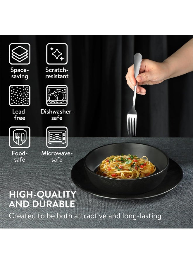 Navaris طقم أدوات المائدة من نافاريس من الحجر الخزفي 18 قطعة آمن في غسالة الصحون والميكروويف للأطباق والأوعية لـ 6 أشخاص مع أطباق جانبية وأوعية مكرونة باللون الأسود الفحم - Image 3