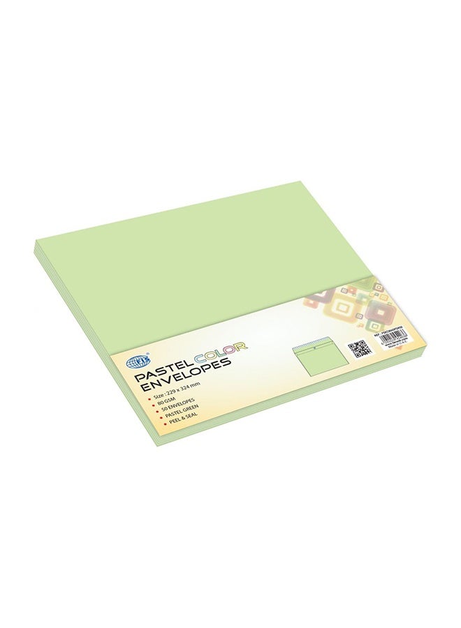 FIS Color Envelopes, C4 (229 x 324 mm), Pastel Green, Peel & Seal, 80 GSM, Pack of 50 - Image 1
