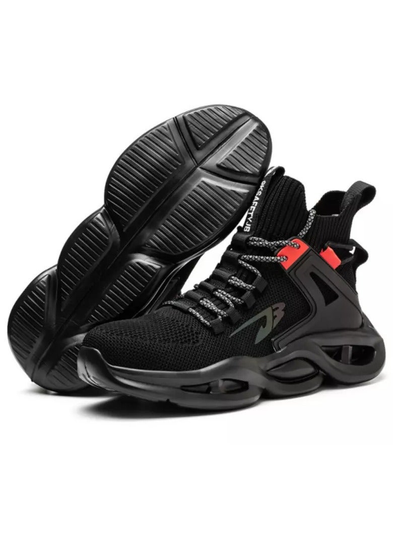 Men's Woven Breathable Steel Toe Puncture Proof Cushioned Safety Shoes Comfy Non Slip Rubber Sole Durable Work Shoes Men's Footwear (45 EUR) - Image 1