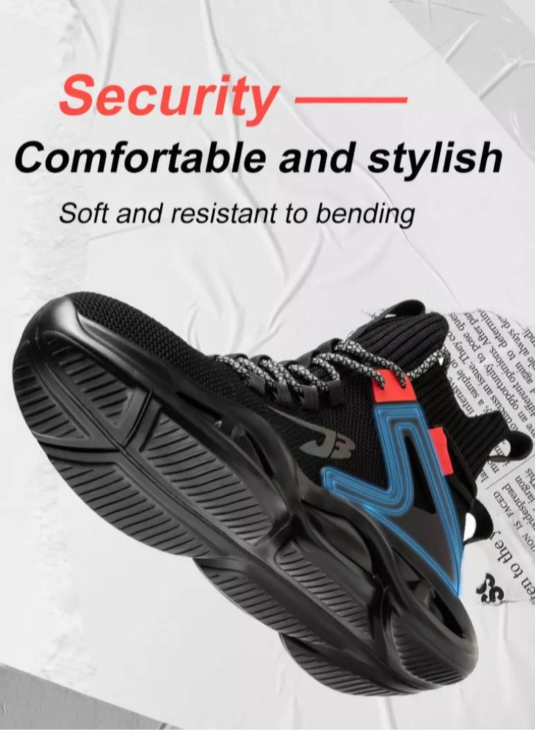 Men's Woven Breathable Steel Toe Puncture Proof Cushioned Safety Shoes Comfy Non Slip Rubber Sole Durable Work Shoes Men's Footwear (45 EUR) - Image 3