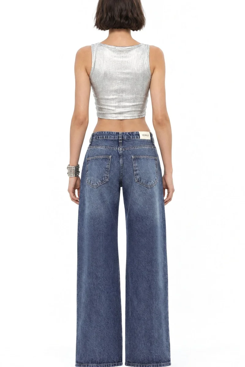 Squalo Mid Blue Denim SQUALO Women's Cotton Pants for Women | Best Price UAE