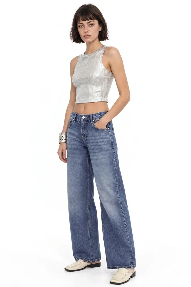 Squalo Mid Blue Denim SQUALO Women's Cotton Pants for Women | Best Price UAE