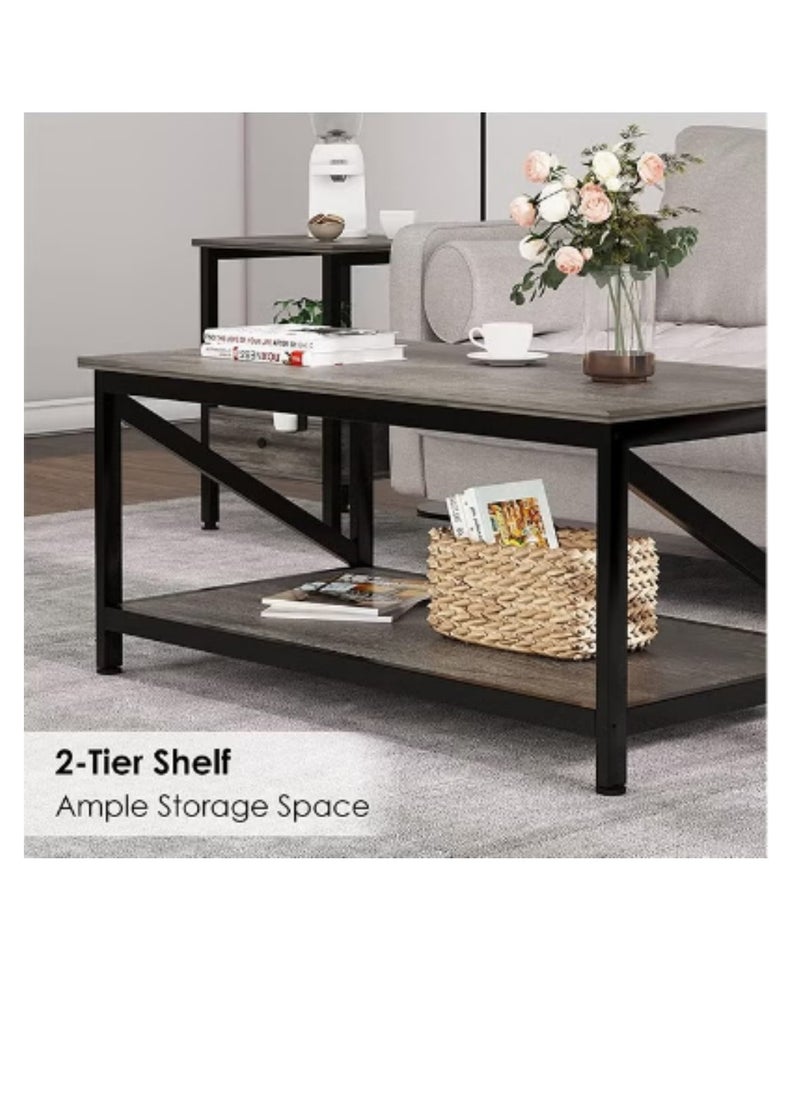Generic Coffee Table with Storage Shelft and 2 Tier Storage Shelf,Modern Square 2 Tier Sofa Side Table,Dining Table for Home Living Room, Office, Desktop with Storage Shelf Modern Design Home Furniture, 100*55*43cm  - Image 3