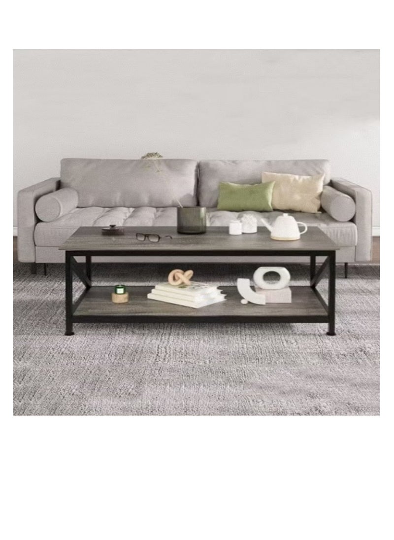Generic Coffee Table with Storage Shelft and 2 Tier Storage Shelf,Modern Square 2 Tier Sofa Side Table,Dining Table for Home Living Room, Office, Desktop with Storage Shelf Modern Design Home Furniture, 100*55*43cm  - Image 1