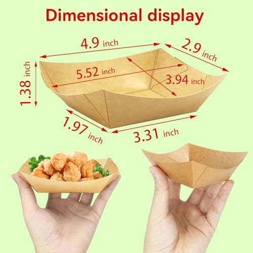 MotBach 120 Pack 1/2Lb Paper Food Boat Trays Disposable Small Paper Boats Plates Containers, 0.5Lb Mini Kraft Food Serving Boat Tray Bowl for Snack Dessert Taco Popcorn BBQ Sauce Fries Nacho - Image 3