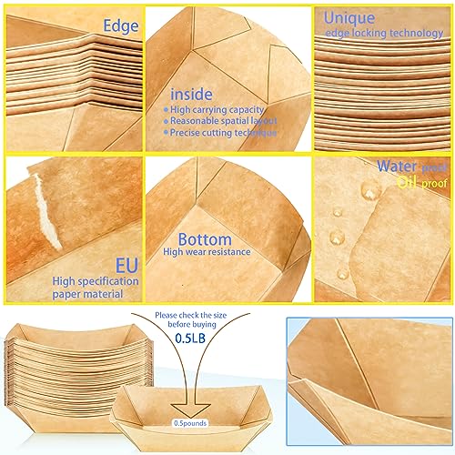 MotBach 120 Pack 1/2Lb Paper Food Boat Trays Disposable Small Paper Boats Plates Containers, 0.5Lb Mini Kraft Food Serving Boat Tray Bowl for Snack Dessert Taco Popcorn BBQ Sauce Fries Nacho - Image 5