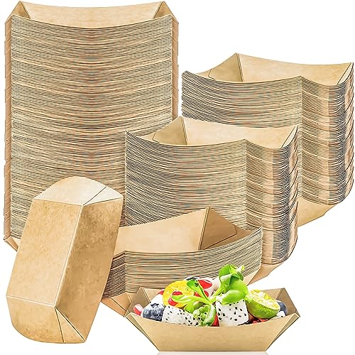 MotBach 120 Pack 1/2Lb Paper Food Boat Trays Disposable Small Paper Boats Plates Containers, 0.5Lb Mini Kraft Food Serving Boat Tray Bowl for Snack Dessert Taco Popcorn BBQ Sauce Fries Nacho - Image 1