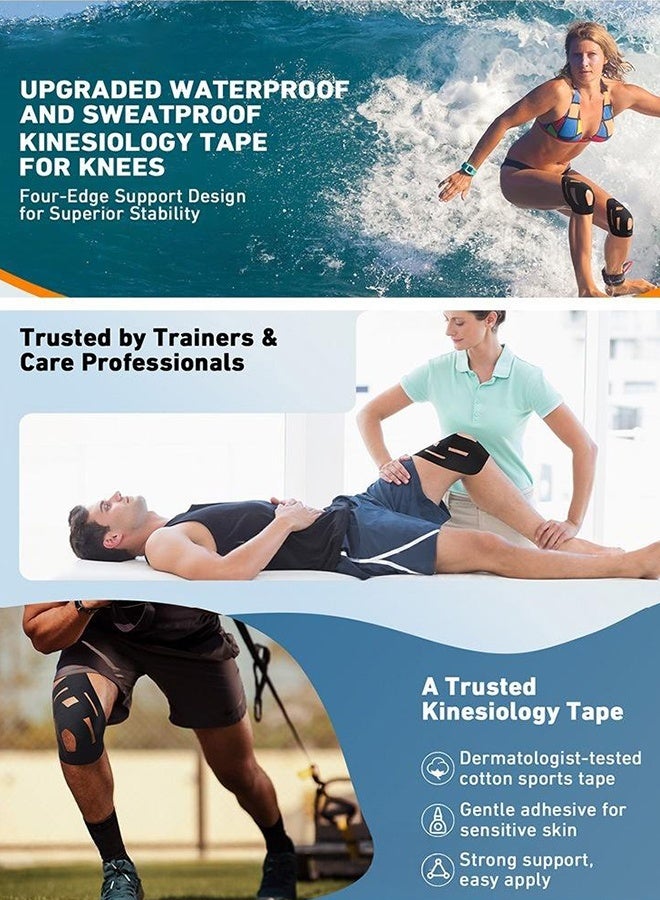 Polish'D 8PCS PreCut Kinesiology Tape for Knees, Upgraded Waterproof Knee Tape for Knee Pain Relief Pre Cut, Original Cotton Athletic Knee Tape, Waterproof&Hypoallergenic Latex-Free for Sports (Black, Gray, Pink, Blue) - Image 4