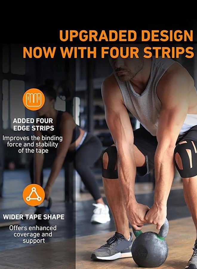 Polish'D 8PCS PreCut Kinesiology Tape for Knees, Upgraded Waterproof Knee Tape for Knee Pain Relief Pre Cut, Original Cotton Athletic Knee Tape, Waterproof&Hypoallergenic Latex-Free for Sports (Black, Gray, Pink, Blue) - Image 2