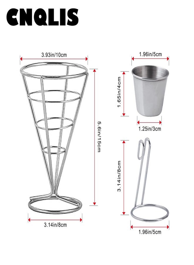 CNQLIS 4 Pack French Fry Holder, French Cone Fries Basket with Sauce Cup, Metal Wire French Fries Holder for Kitchen, Restaurant Buffet, Picnic Party, Buffet Dinner, Home Parties - Image 2