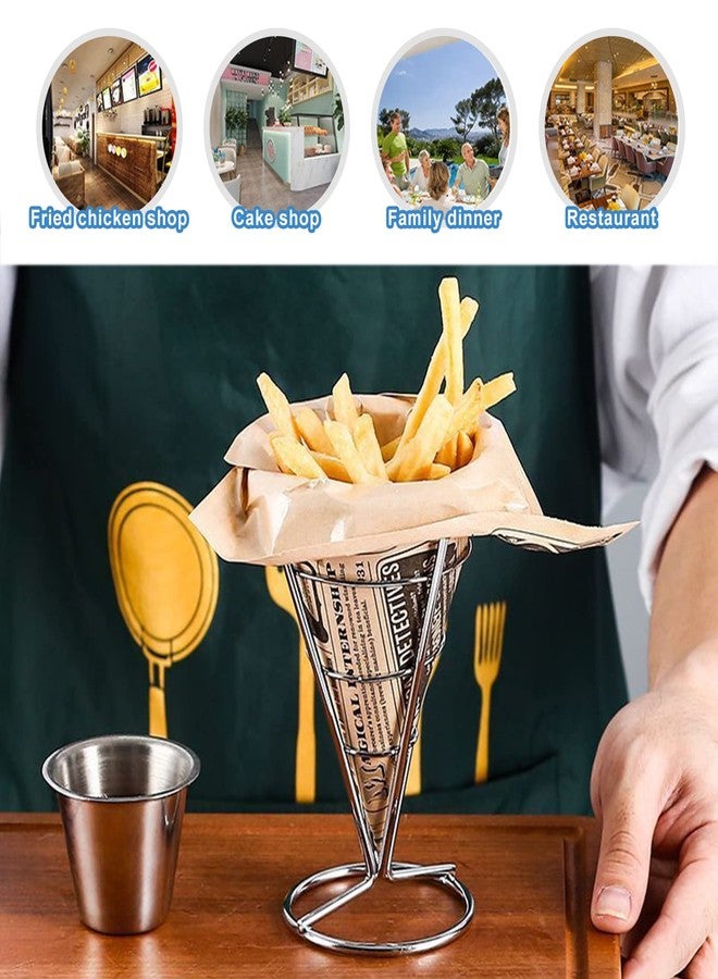 CNQLIS 4 Pack French Fry Holder, French Cone Fries Basket with Sauce Cup, Metal Wire French Fries Holder for Kitchen, Restaurant Buffet, Picnic Party, Buffet Dinner, Home Parties - Image 4