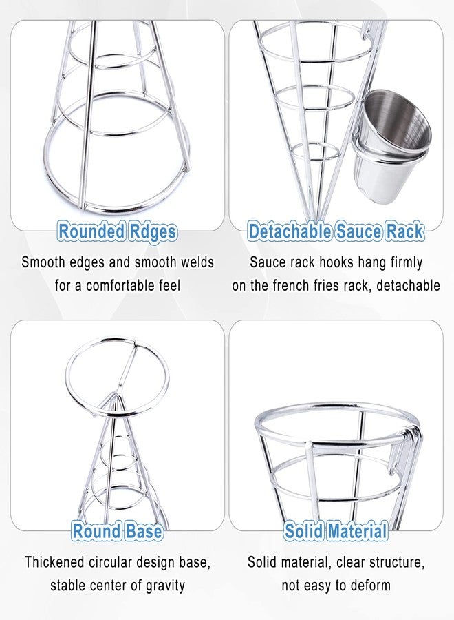 CNQLIS 4 Pack French Fry Holder, French Cone Fries Basket with Sauce Cup, Metal Wire French Fries Holder for Kitchen, Restaurant Buffet, Picnic Party, Buffet Dinner, Home Parties - Image 3